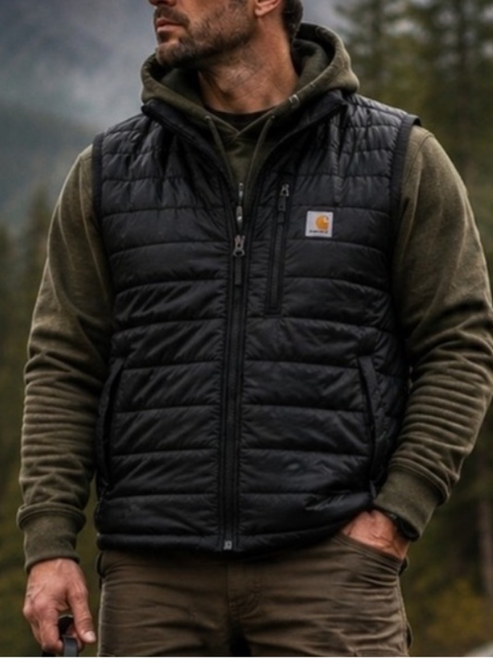 Carhartt Relax Fit Black Quilted Rain Defender Lightweight Vest Size XL